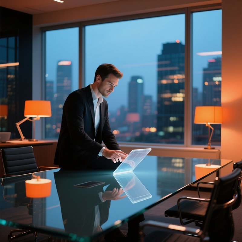 Toned Tech Entrepreneur On Glass Table