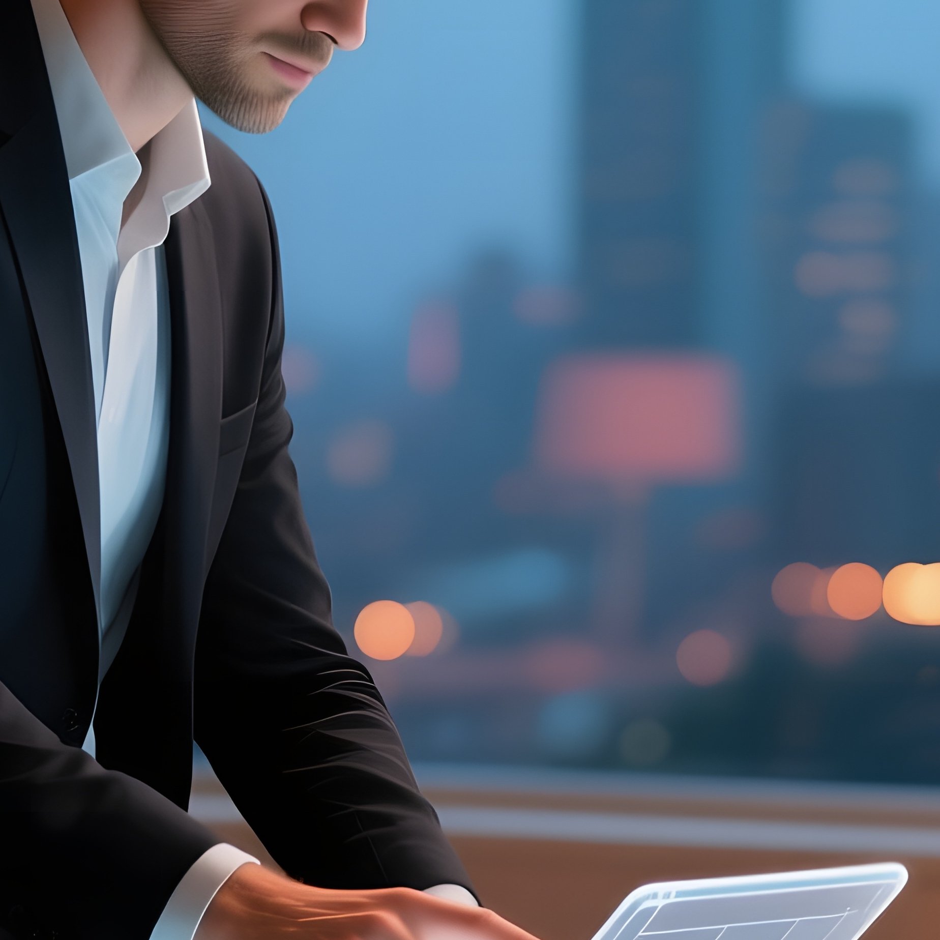 Toned Tech Entrepreneur On Glass Table - Full Resolution Quality Preview