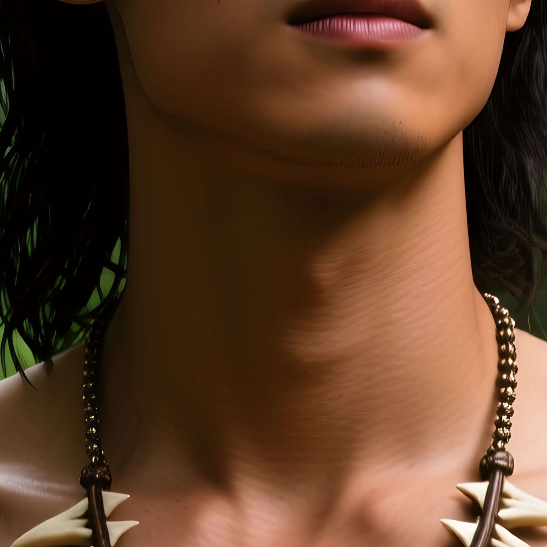 Tooth Necklace Shark Tooth On Bare Chest Tropical Jungle - Full Resolution Quality Preview