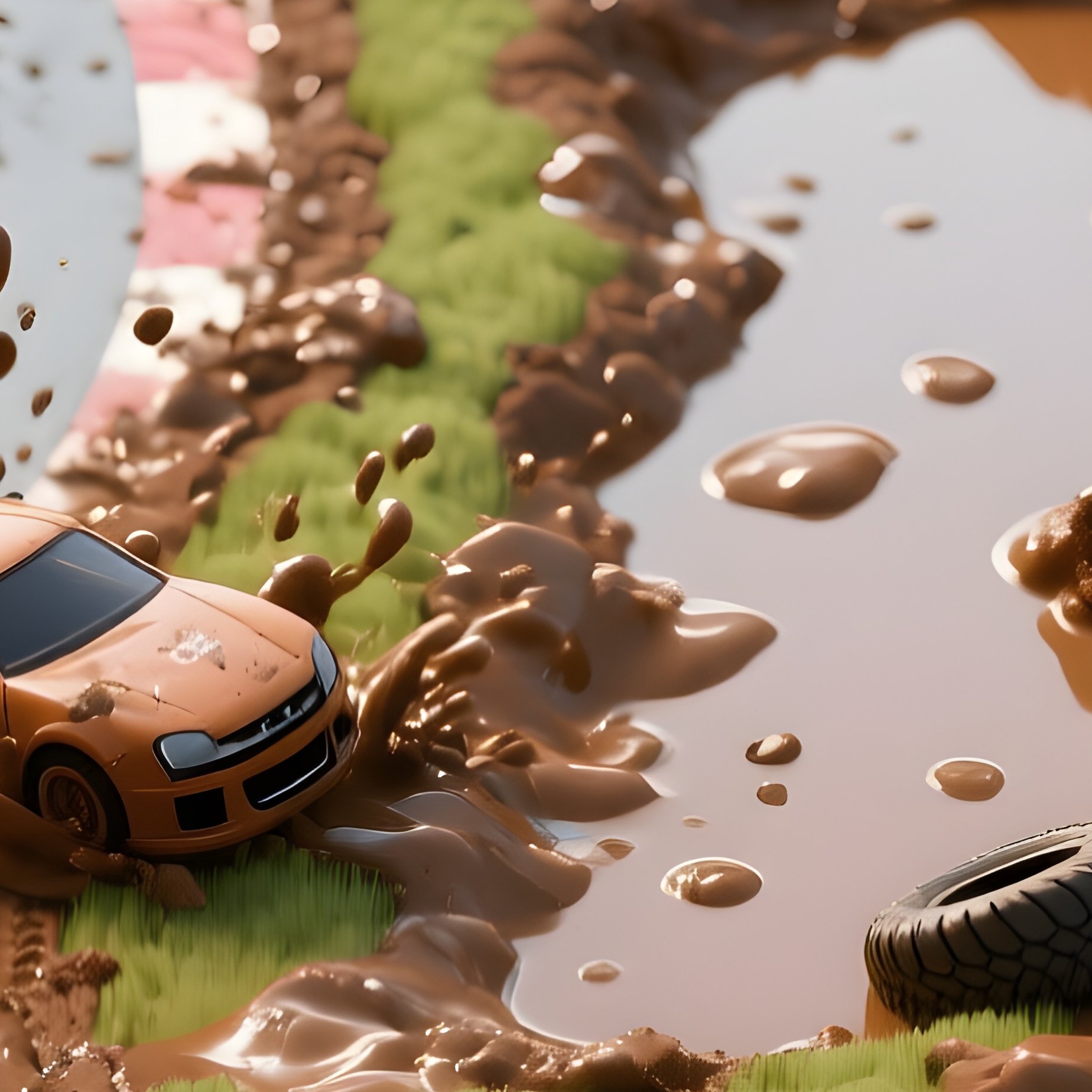 Top Down View Tiny Race Cars Sliding Muddy Track - Full Resolution Quality Preview