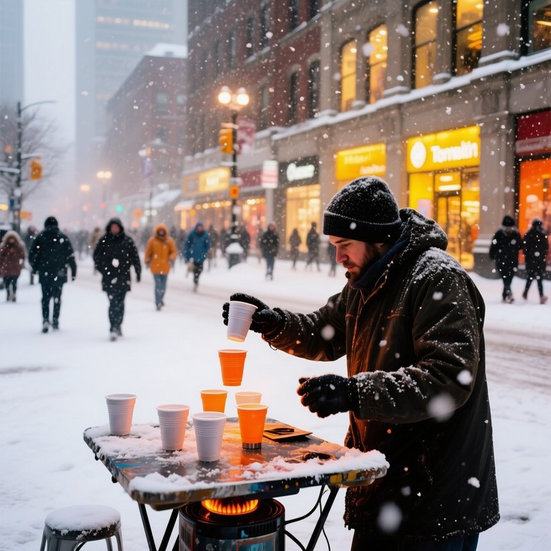 Toronto Downtown Square Snowstorm Street Artist
