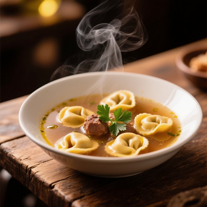 Tortellini In Brodo Meat Filled Served In Clear Rich Capon Or Beef Broth