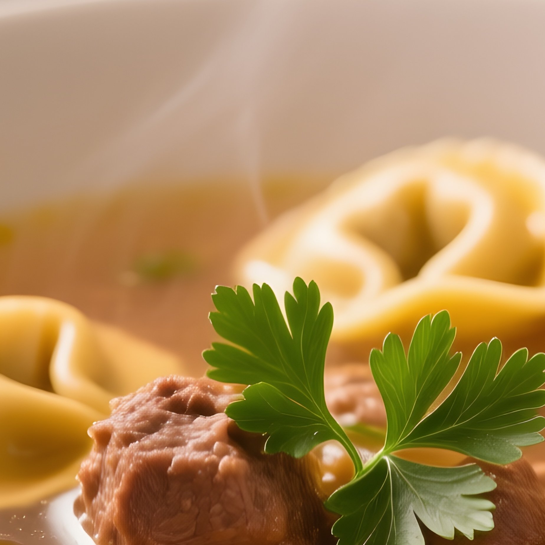 Tortellini In Brodo Meat Filled Served In Clear Rich Capon Or Beef Broth - Full Resolution Quality Preview