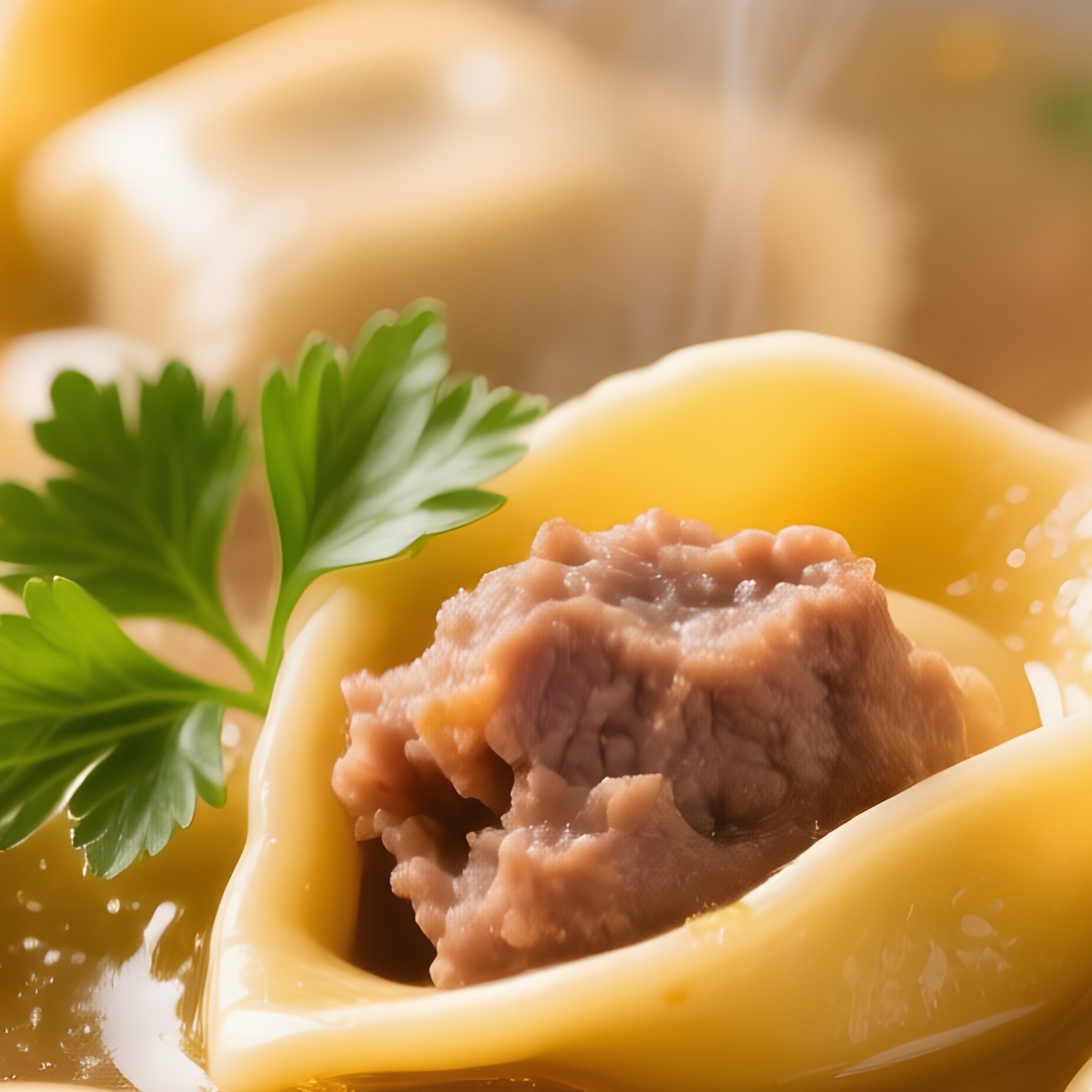 Tortellini In Brodo Meat Filled Tortellini In Clear Rich Capon Beef Broth - Full Resolution Quality Preview