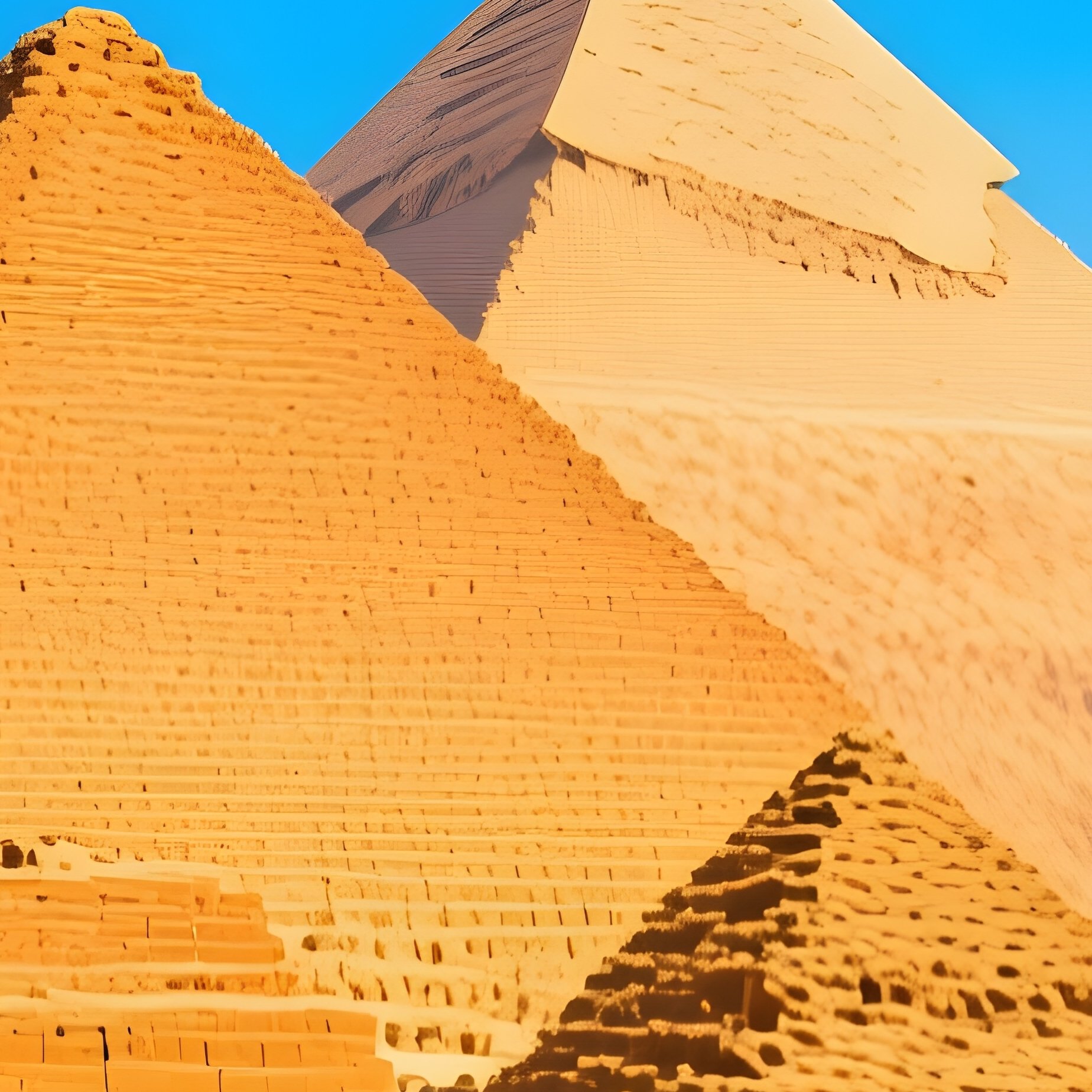 Tourists Riding Camels Towards The Pyramids Under A Brilliant Blue Sky - Full Resolution Quality Preview