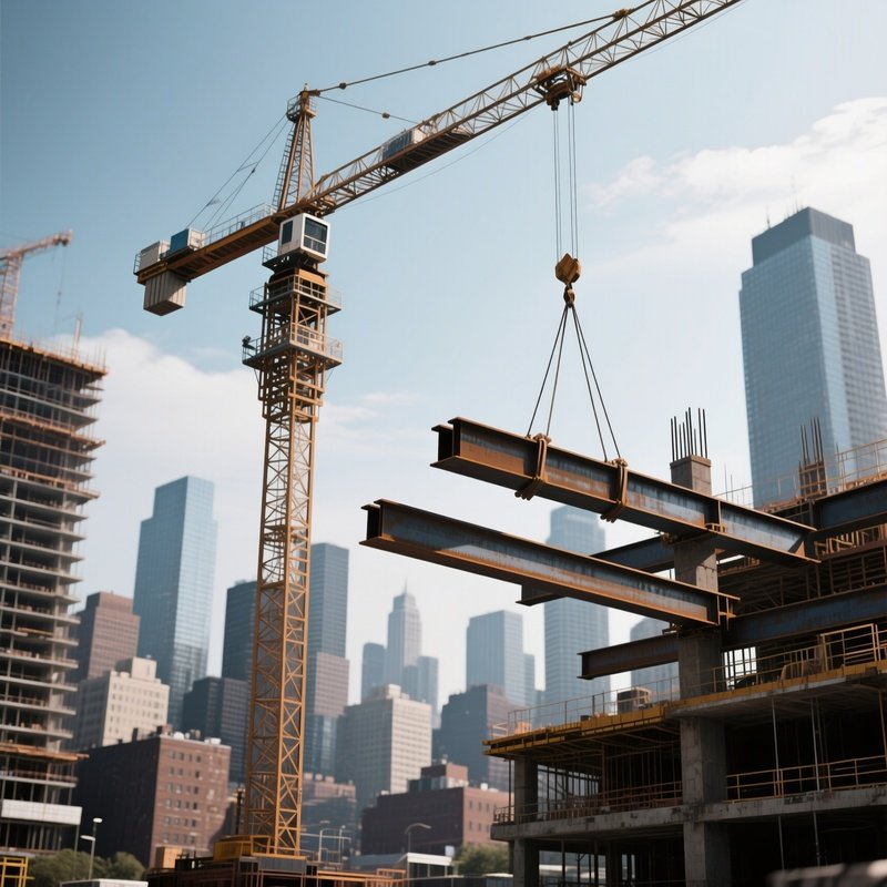 Tower Crane Lifting Beams City Skyline