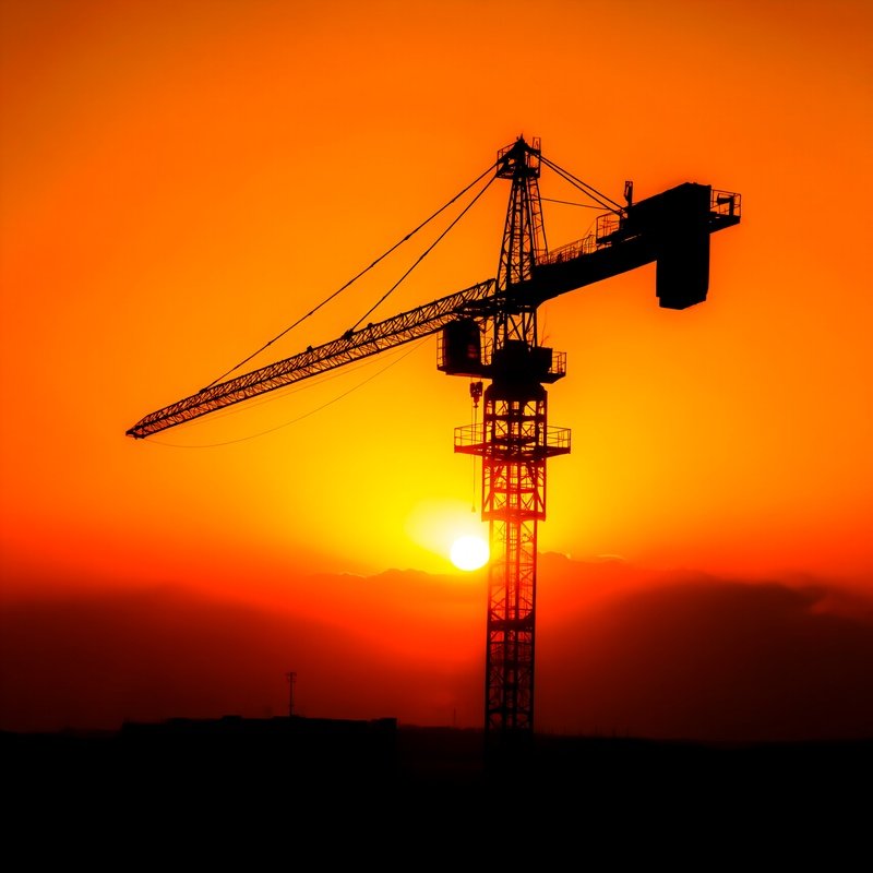 Tower Crane Silhouetted Sunset Image