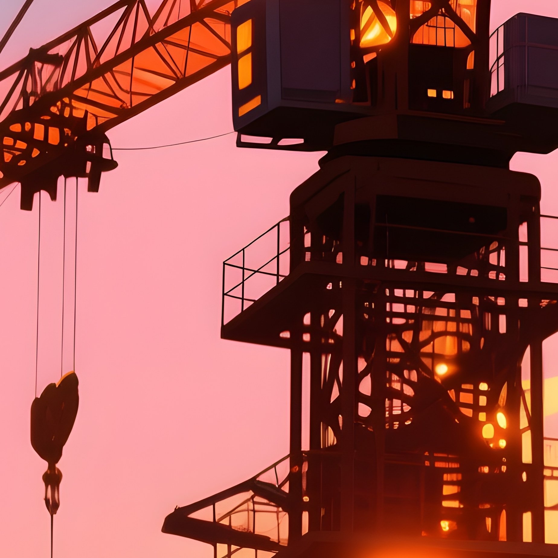 Tower Crane Sunset Digital Art - Full Resolution Quality Preview
