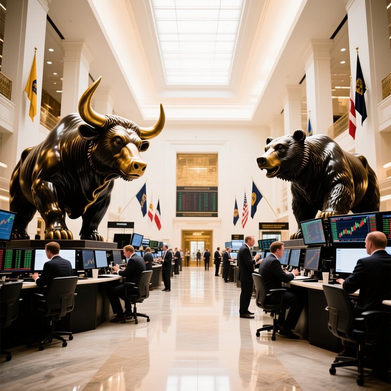 Trading Floor With Bull And Bear