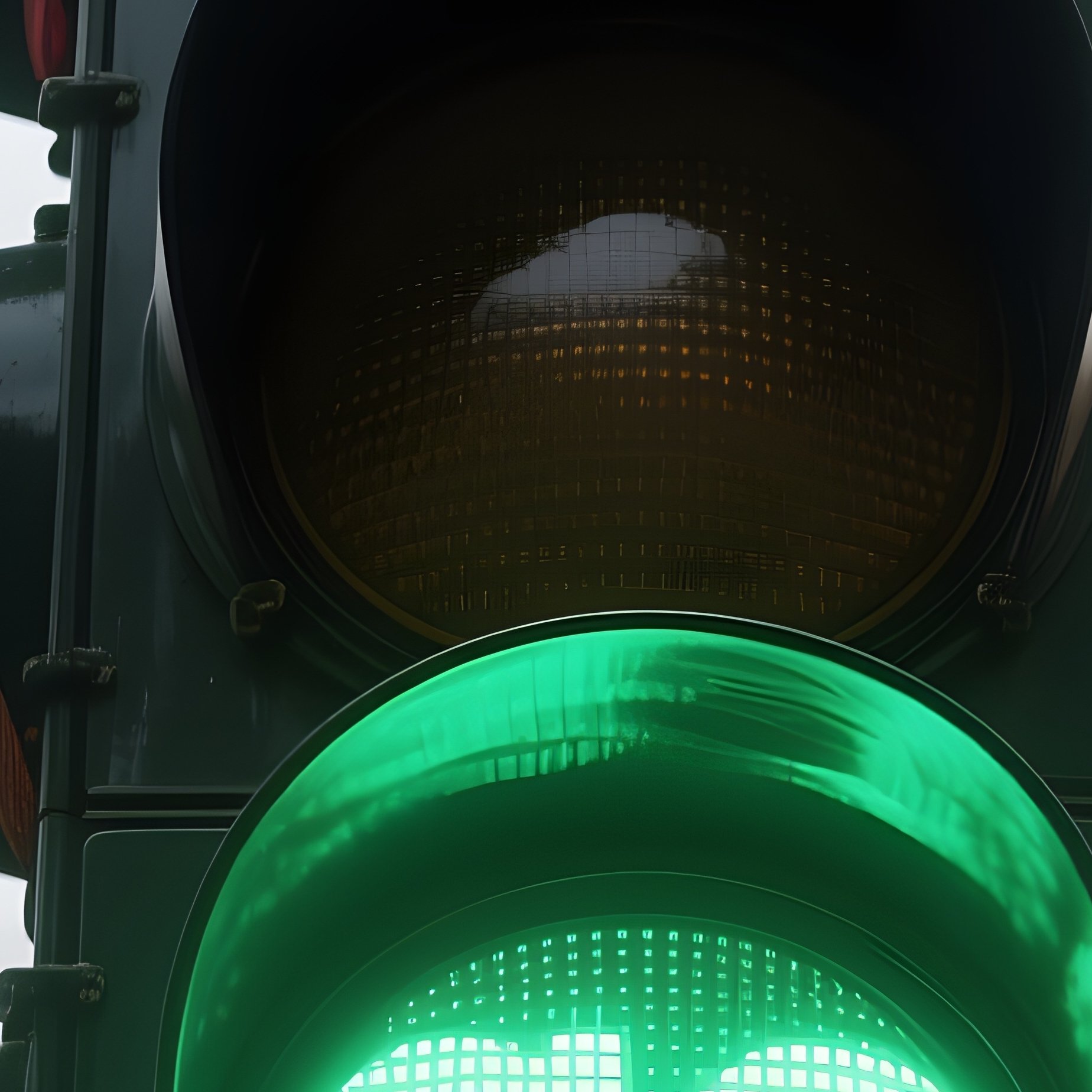 Traffic Light: A Traffic Light Turning A Bright, Glowing Green Against A Grey City Sky, Symbolizing The "Go Ahead" For A Project. - Full Resolution Quality Preview