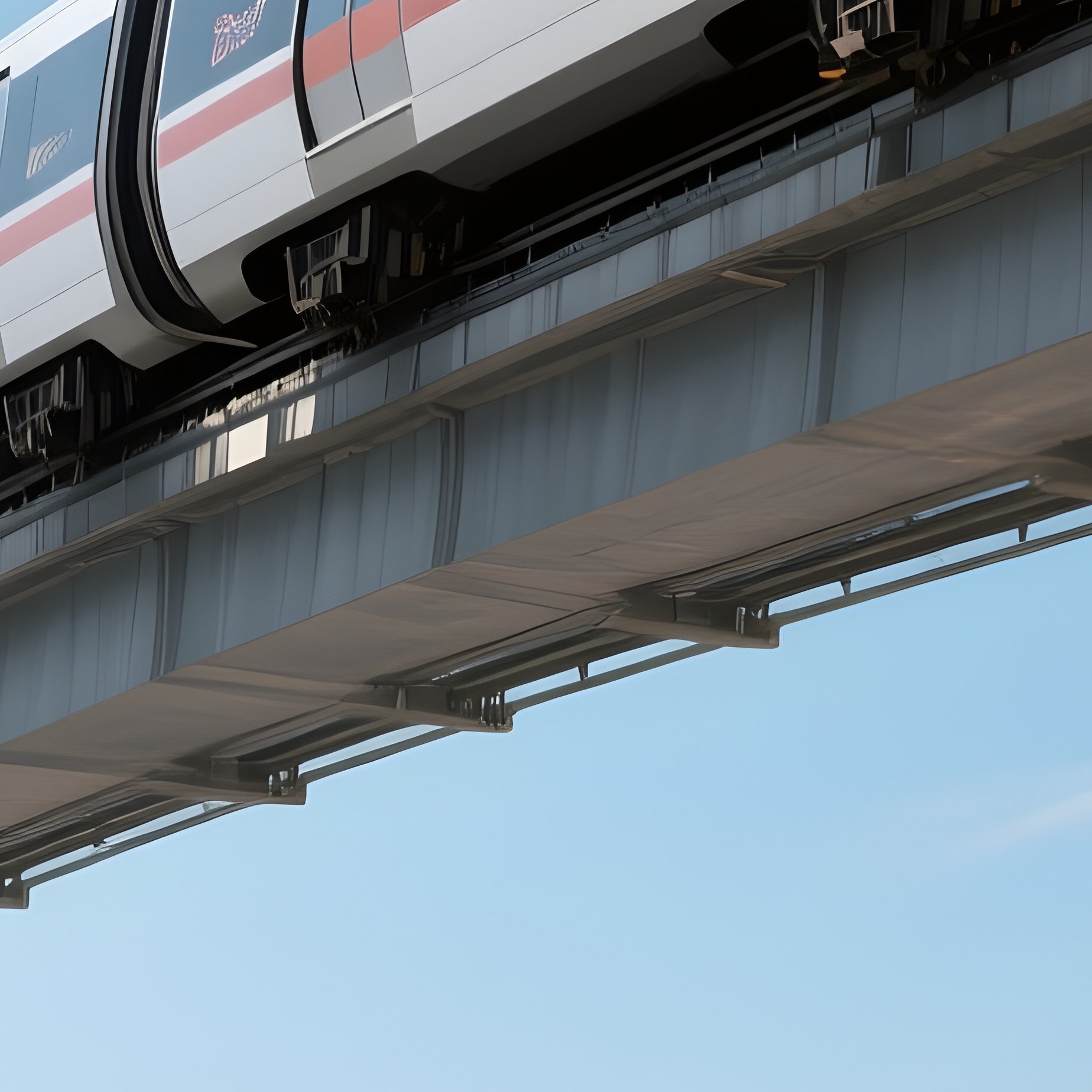 Train Connection Elevated Airport Train Gliding Over Jumbo Jet - Full Resolution Quality Preview