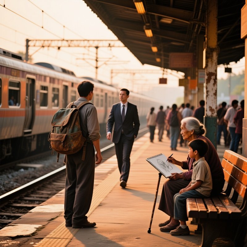 Train Platform With Varied Travelers