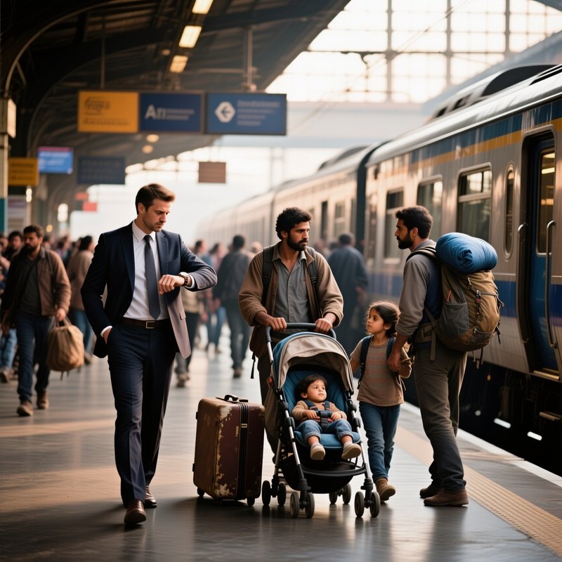 Train Station With Travelers Of All Classes