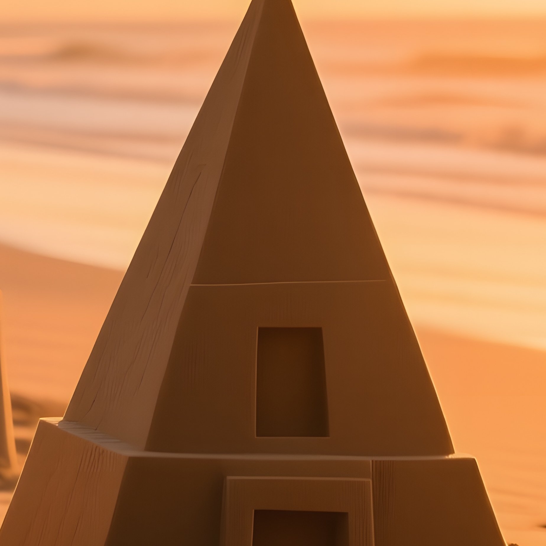 Tranquil Beach Golden Hour Abstract Sandcastles - Full Resolution Quality Preview