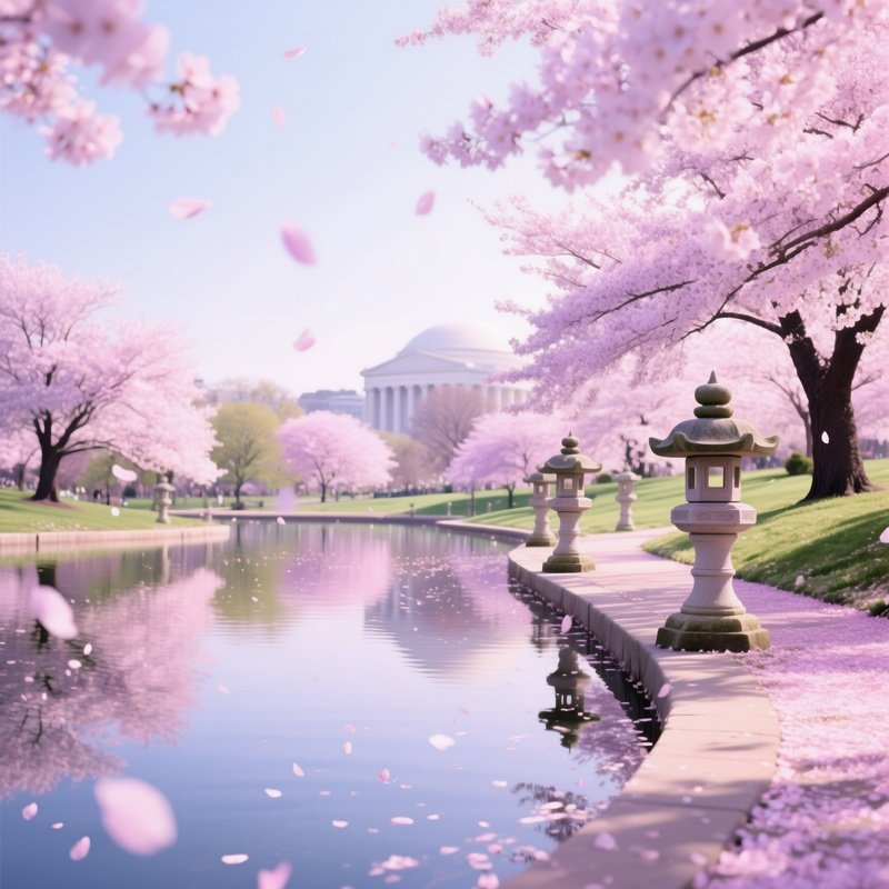 Tranquil Cherry Blossom Garden Washington Dc Spring