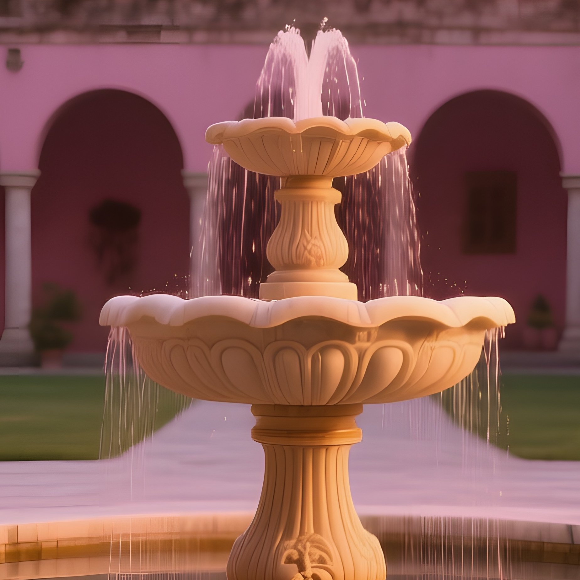 Tranquil Court Yard Fountain At Dusk - Full Resolution Quality Preview