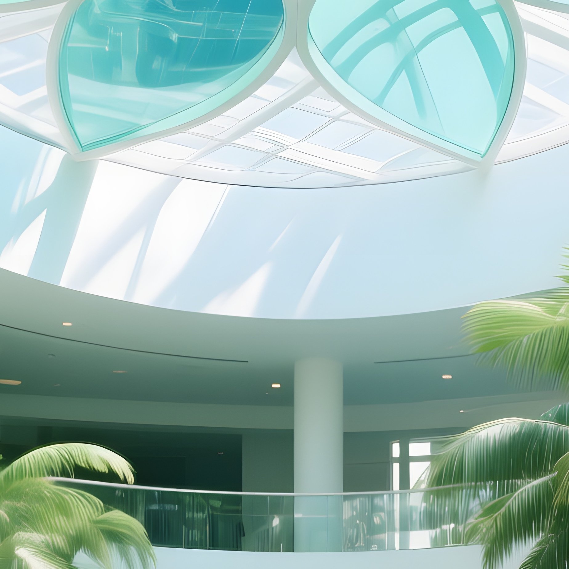 Tranquil Indoor Garden Atrium Glass Petal Ceiling - Full Resolution Quality Preview