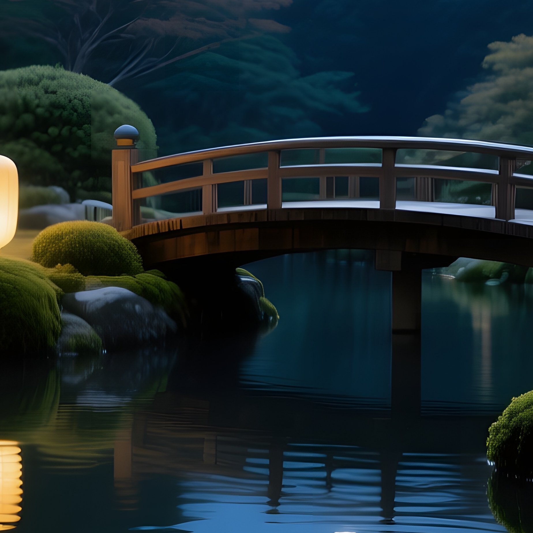 Tranquil Japanese Tea Garden Night Lanterns Koi Pond - Full Resolution Quality Preview