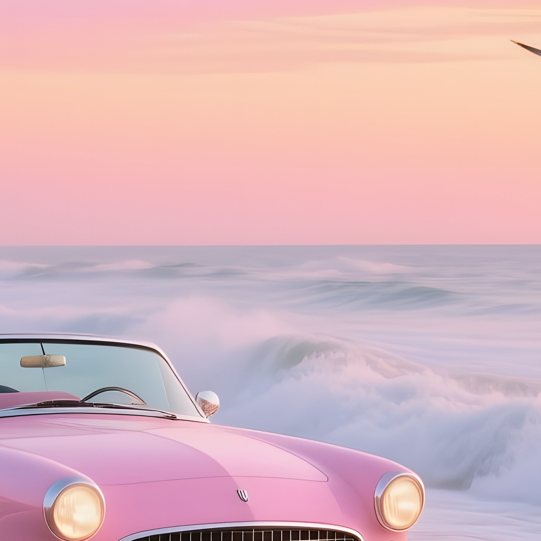 Tranquil Seaside Boardwalk Sunset Classic Convertibles Strike Sea Foam Ball - Full Resolution Quality Preview