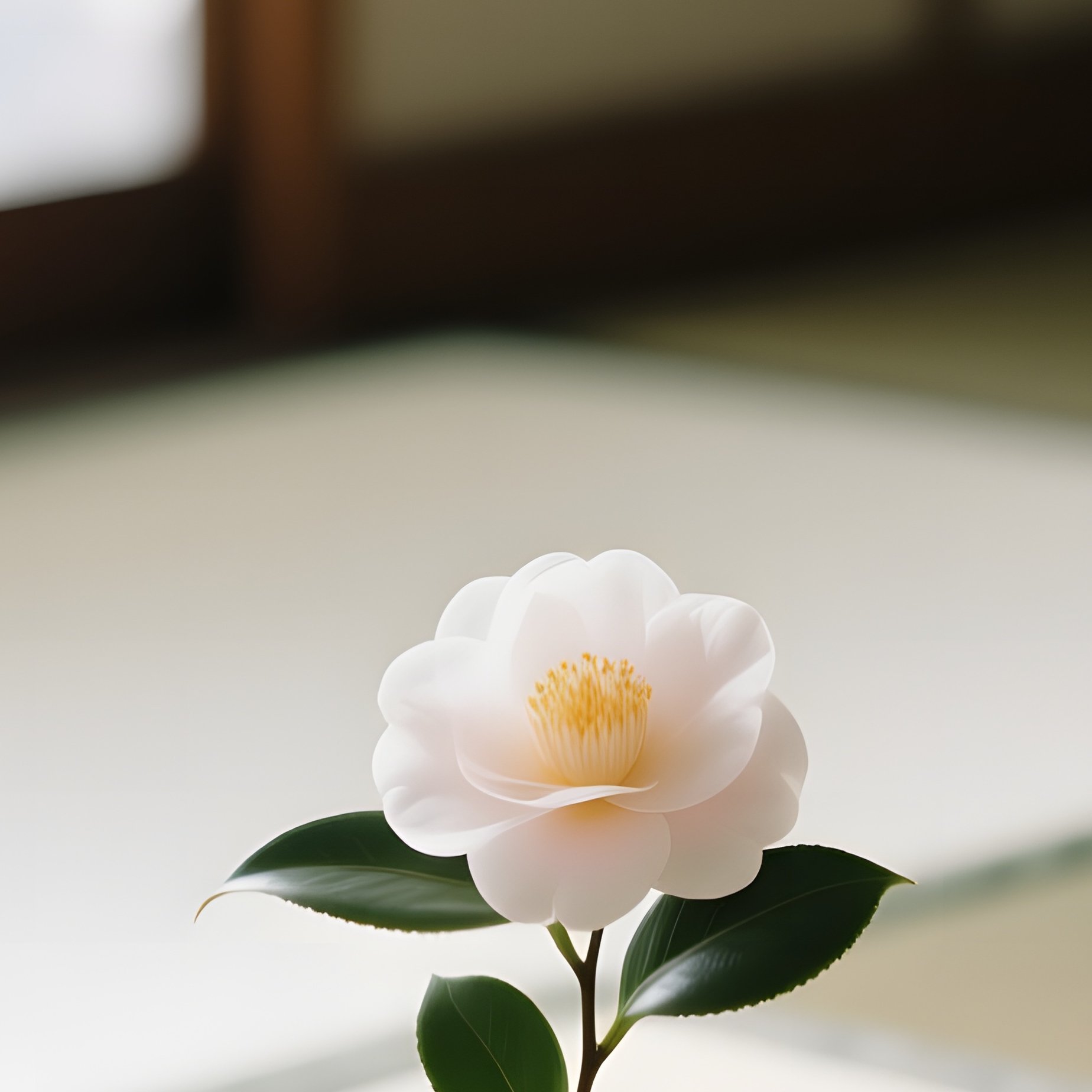 Tranquil Tea Ceremony Room With Tatami Mats And Camellia Blossoms - Full Resolution Quality Preview