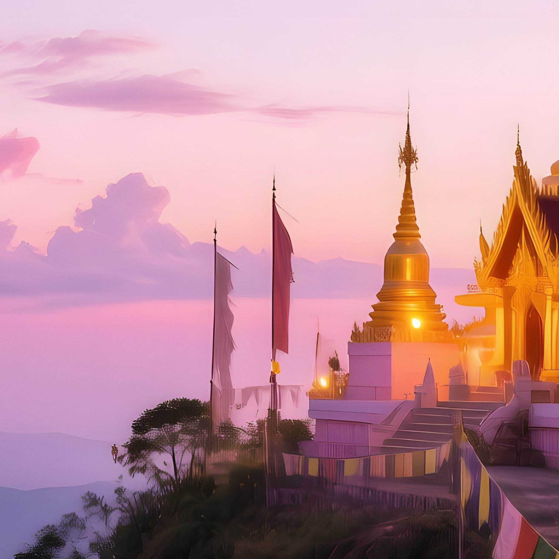 Tranquil Twilight Buddhist Temple Bhutan - Full Resolution Quality Preview