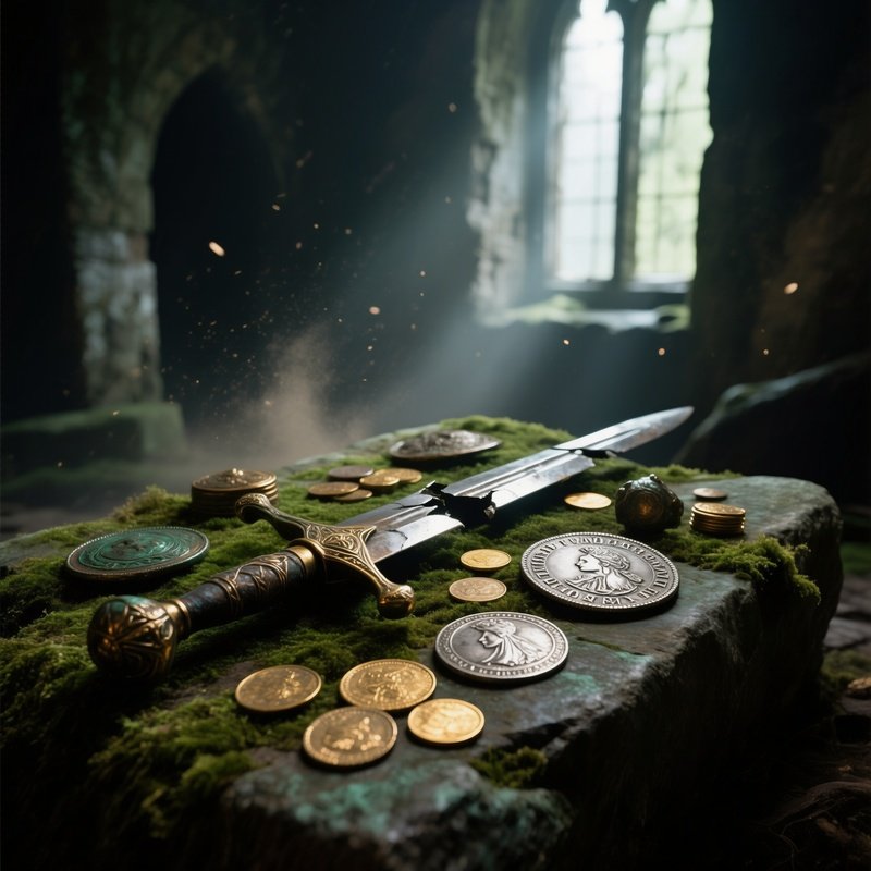 Treasure Hoard With Coins And Artifacts