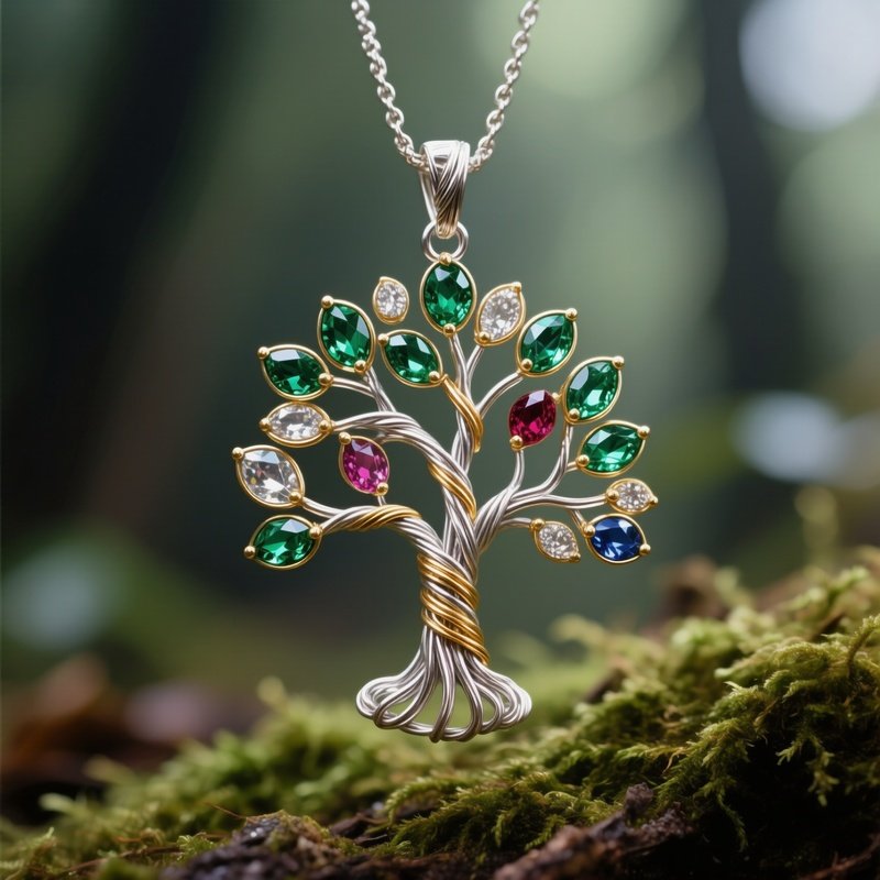 Tree Of Life Wire Wrapped Pendant Gemstone Leaves