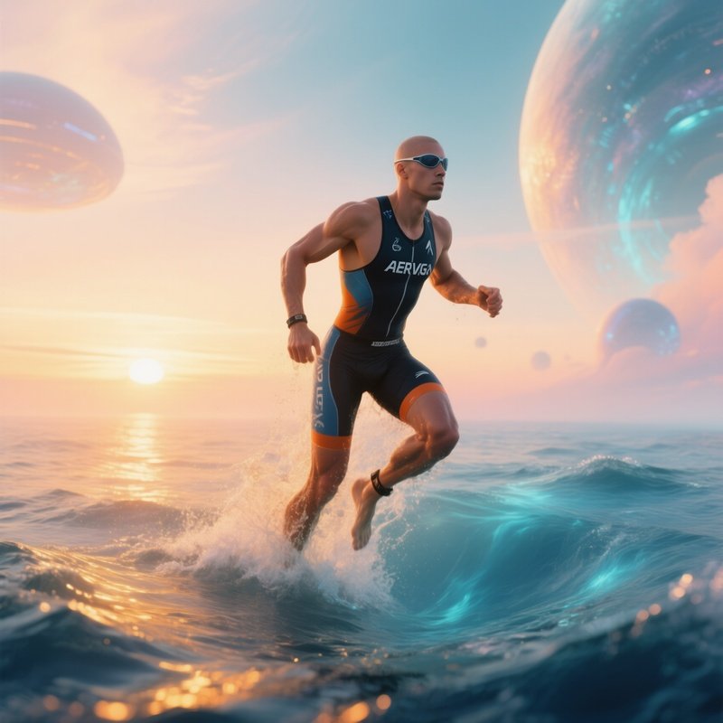 Triathlete Aero Vega Emerging From The Ocean Sunrise Fantasy