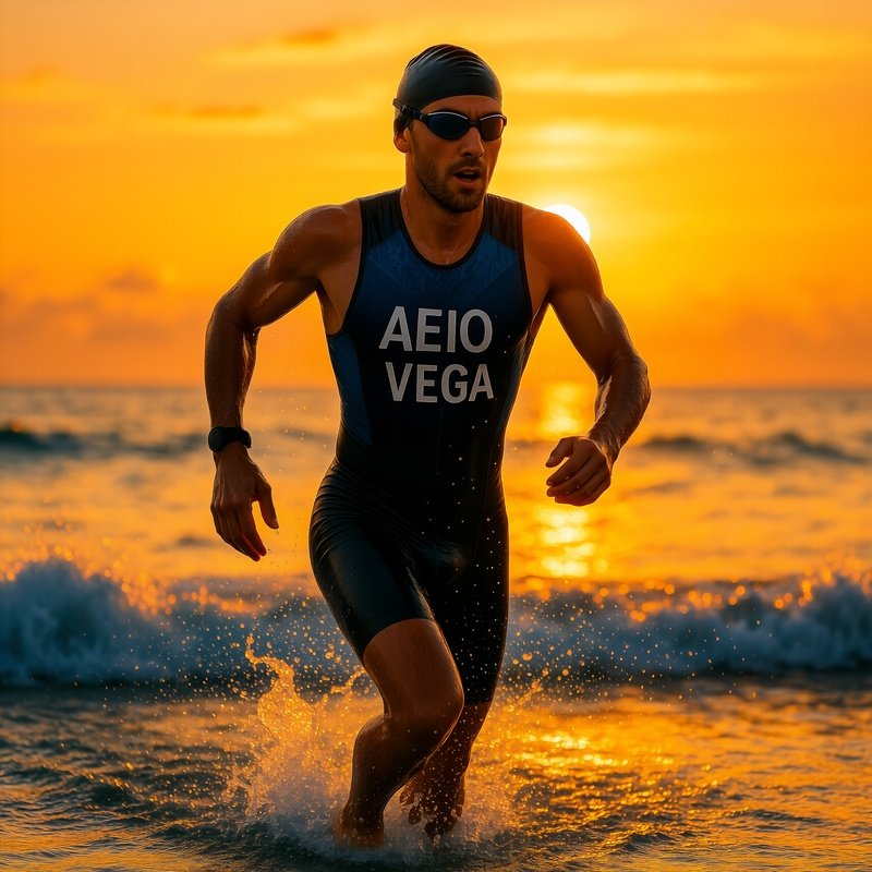 Triathlete Aero Vega Emerging From The Ocean Sunrise