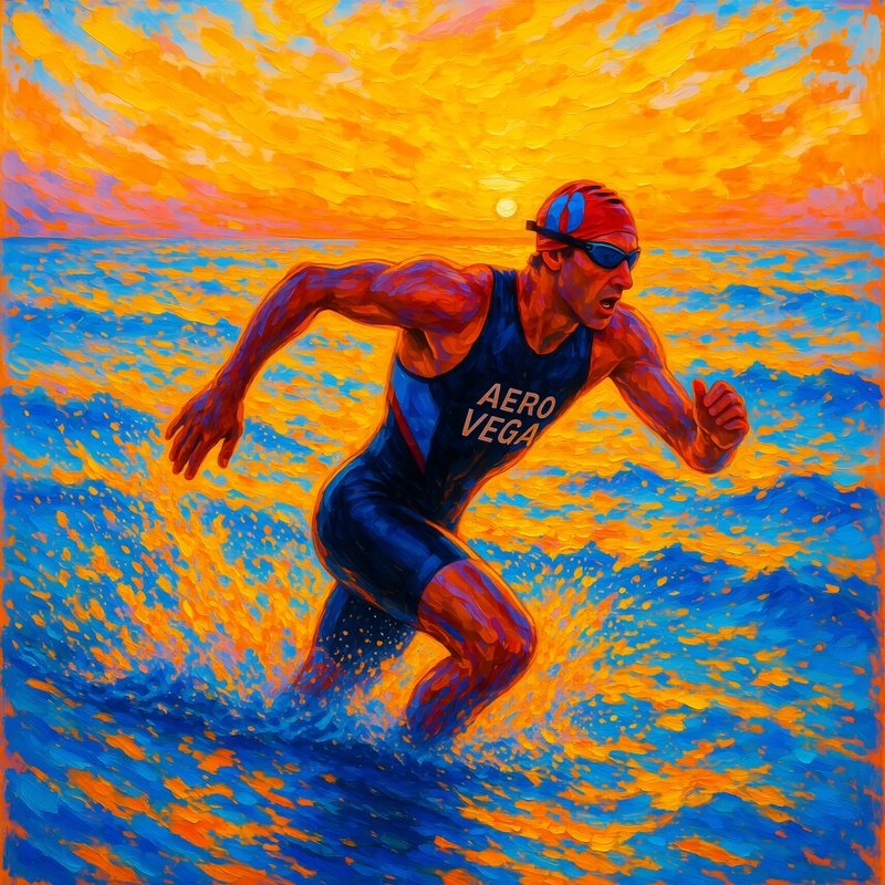 Triathlete Aero Vega Emerging From The Ocean Sunrise Art