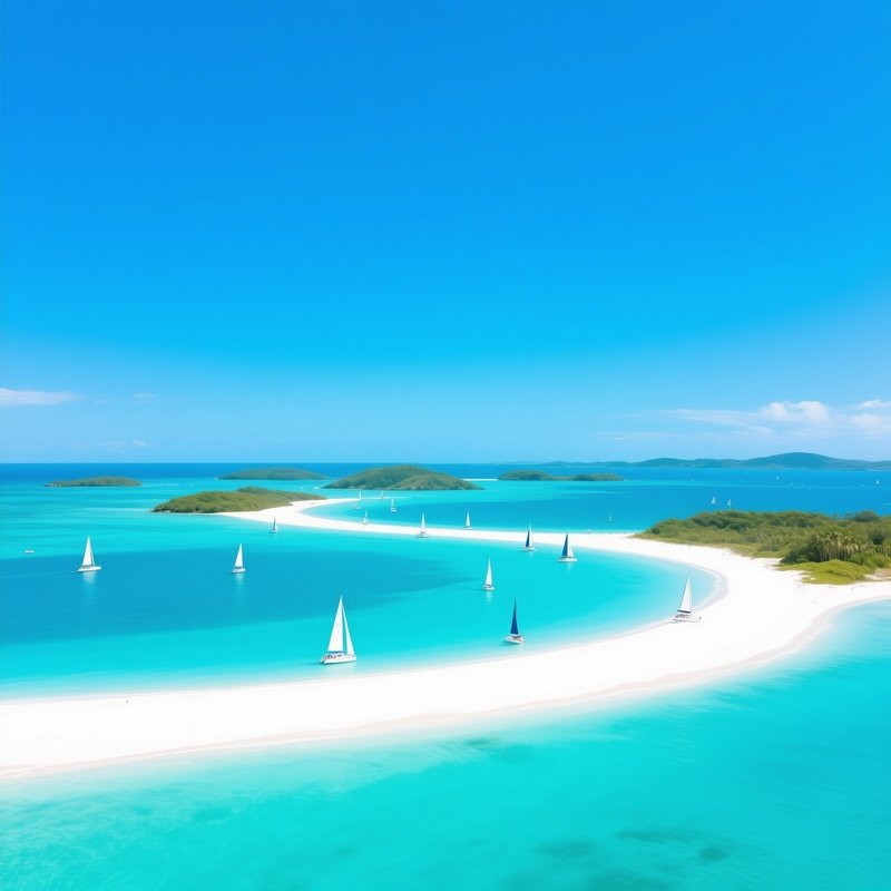 Tropical Archipelago Midday Turquoise Lagoons Sailboats