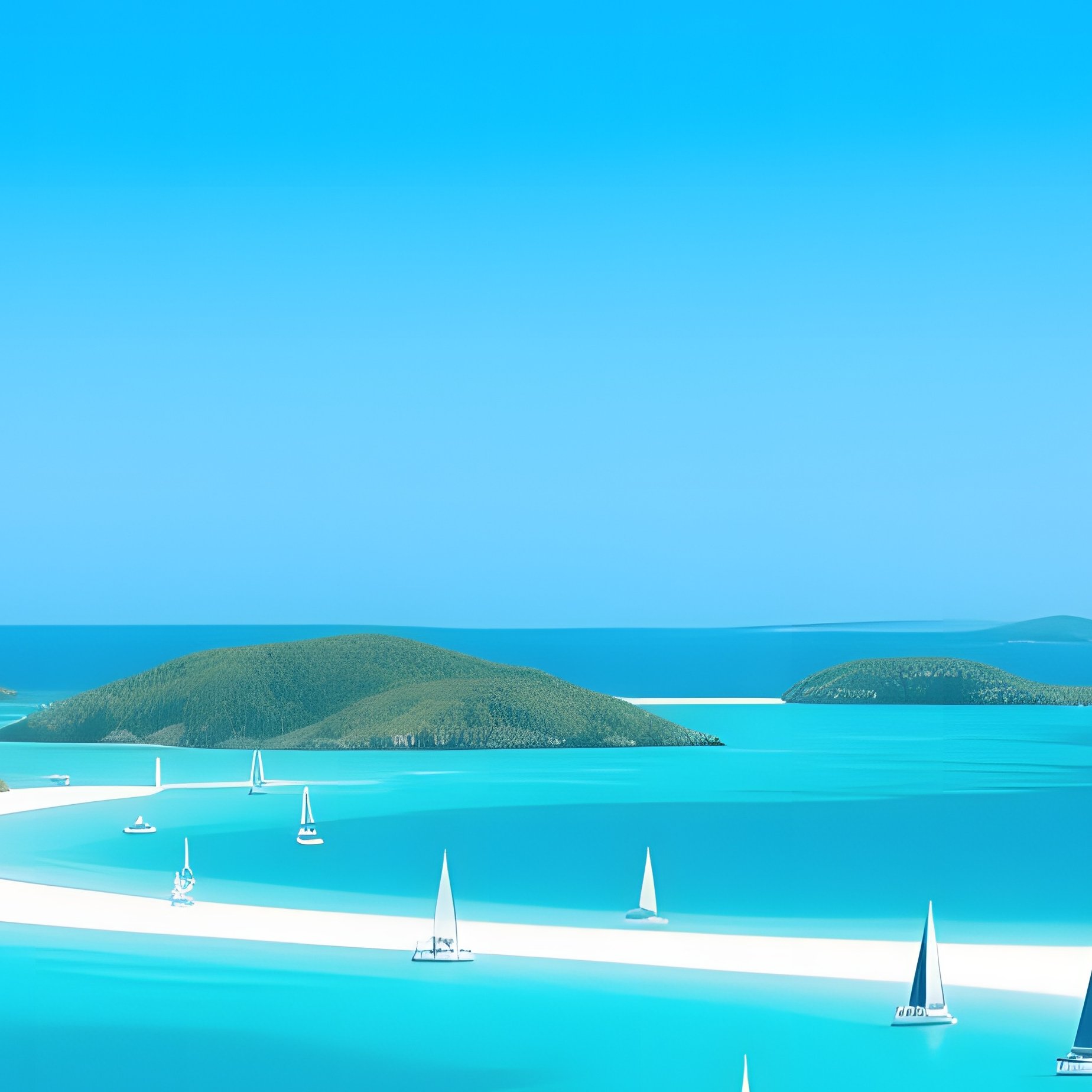 Tropical Archipelago Midday Turquoise Lagoons Sailboats - Full Resolution Quality Preview