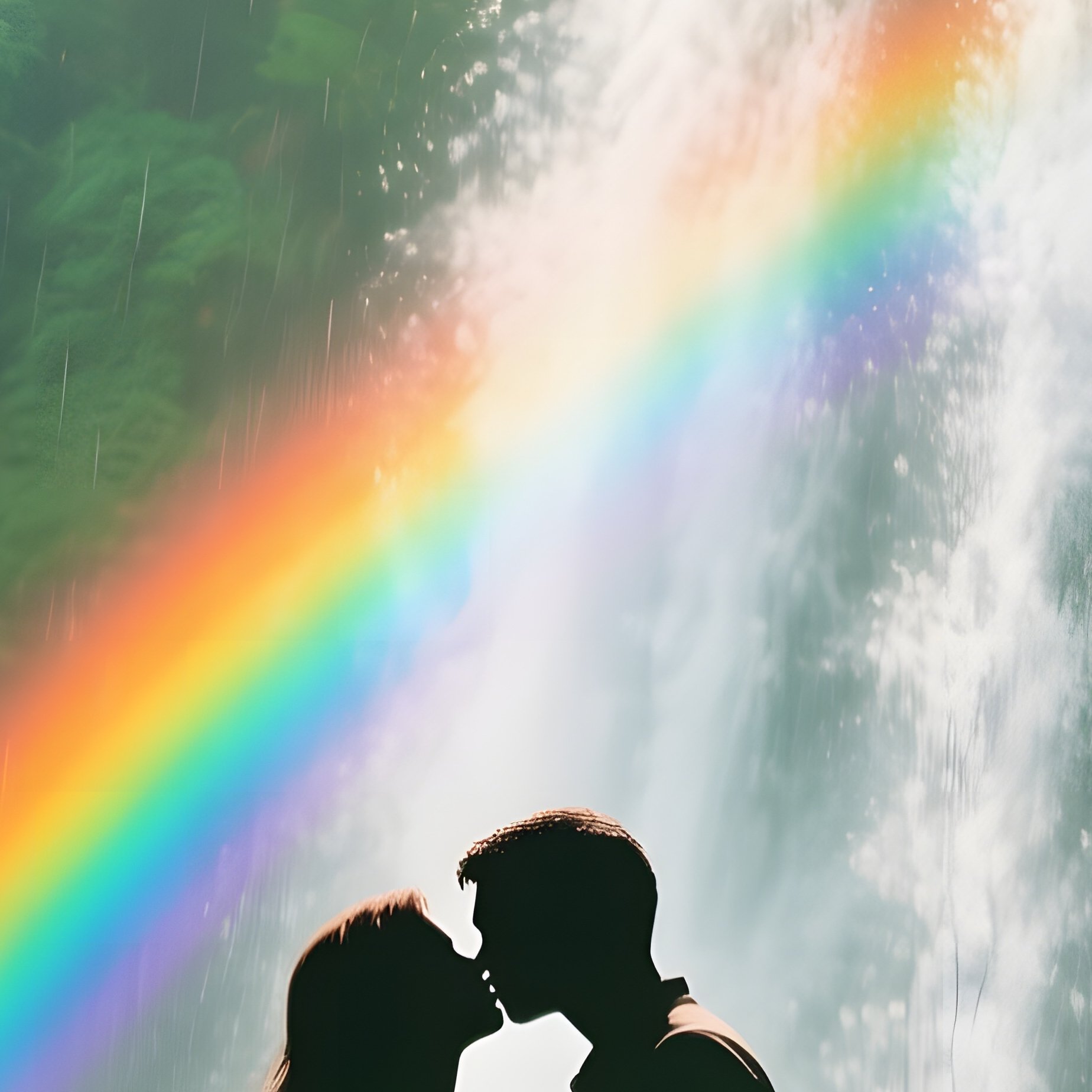 Tropical Waterfall Kiss Parrots Rainbow Mist - Full Resolution Quality Preview