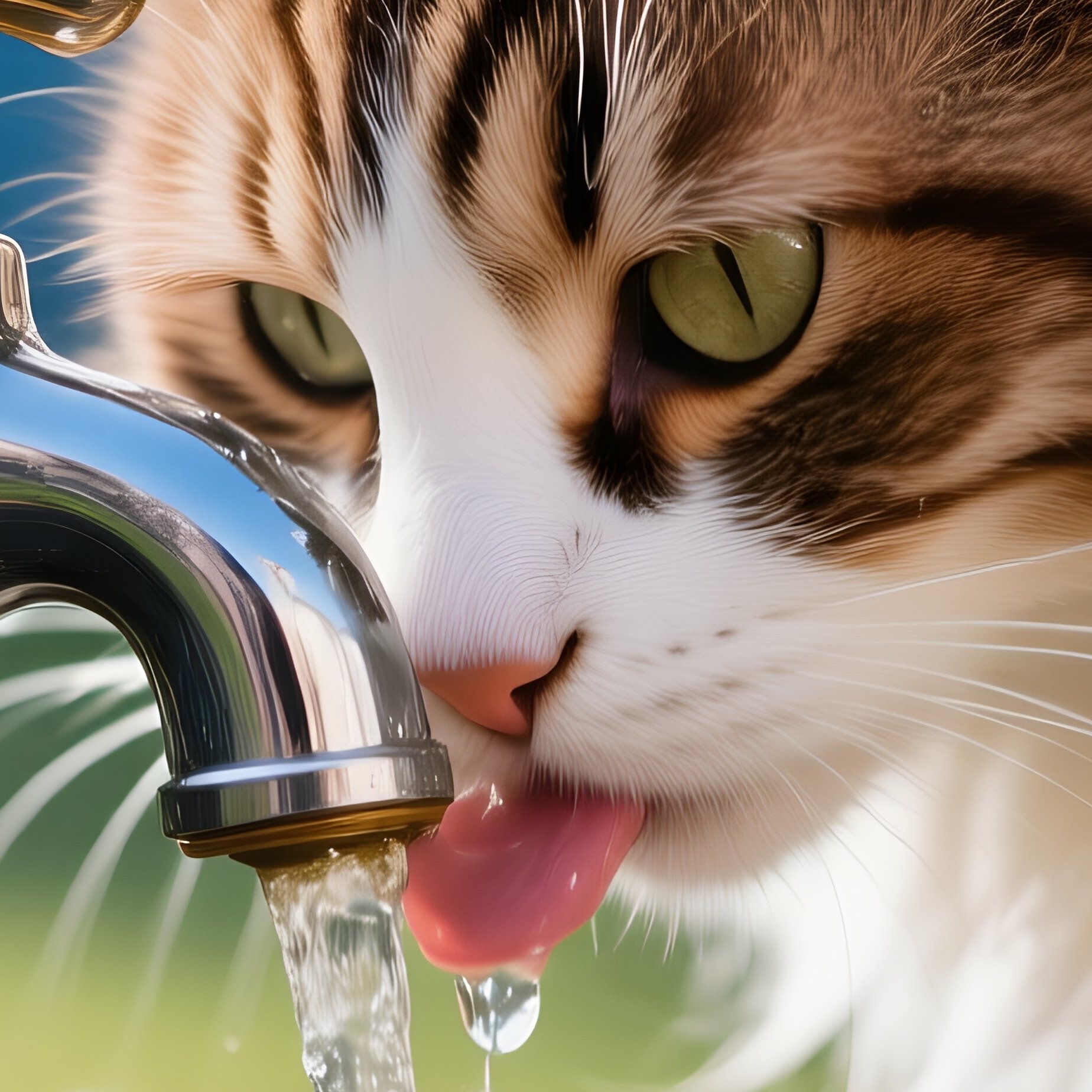 Turkish Van Cat Drinking From Running Tap - Full Resolution Quality Preview