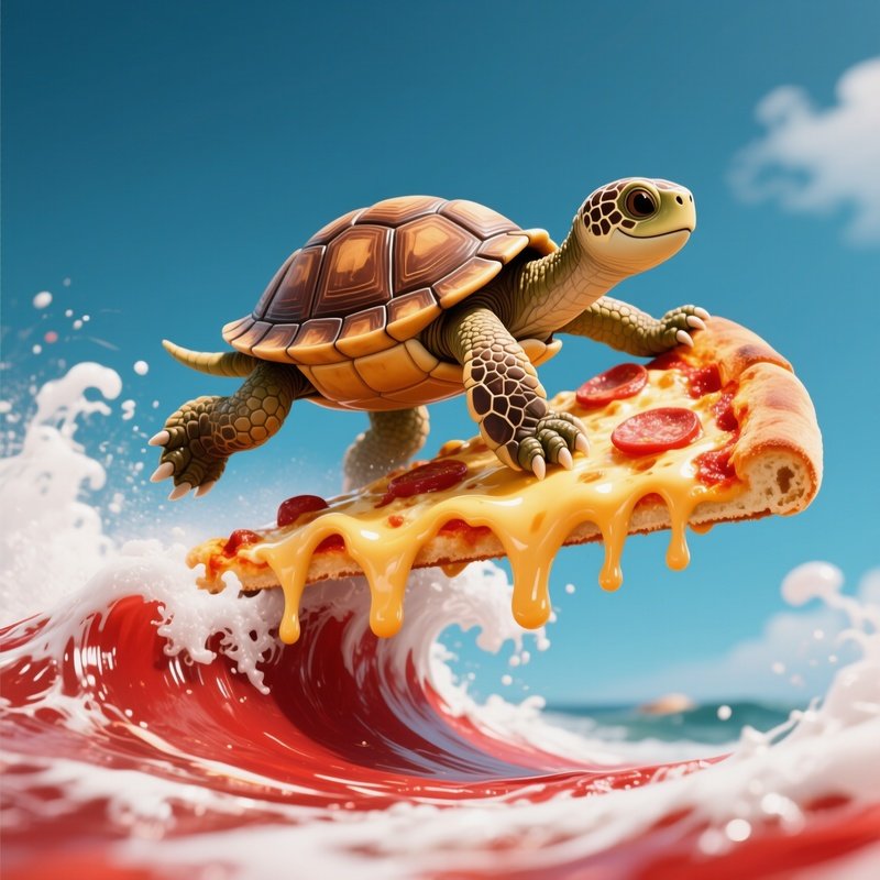 Turtle Surfing On Pizza Slice 1