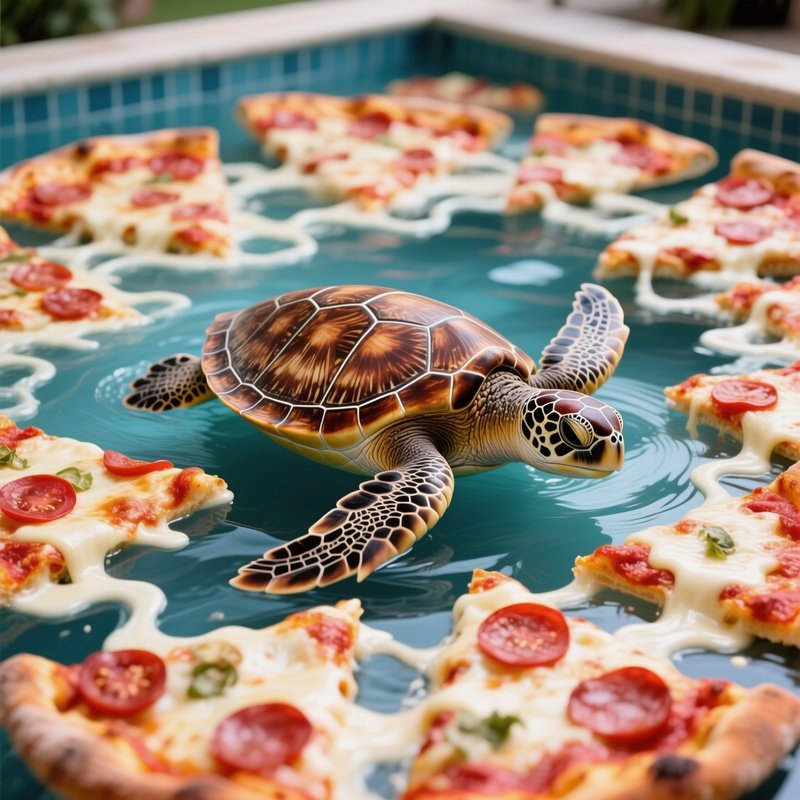 Turtle Surfing On Pizza Slice 2