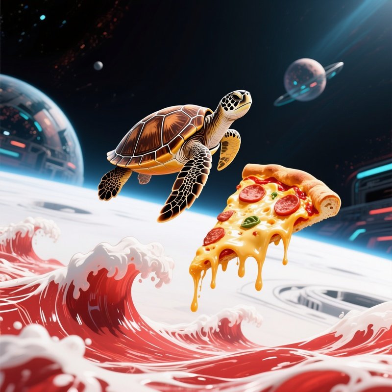 Turtle Surfing On Pizza Slice 3