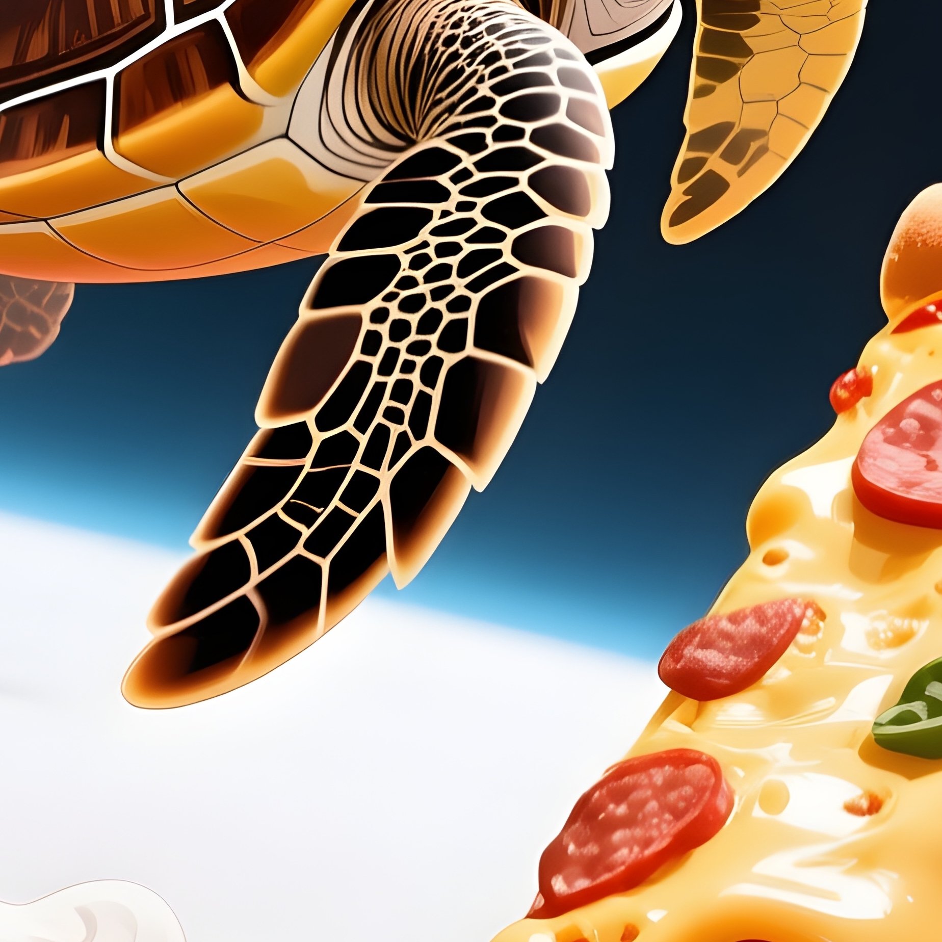 Turtle Surfing On Pizza Slice 3 - Full Resolution Quality Preview