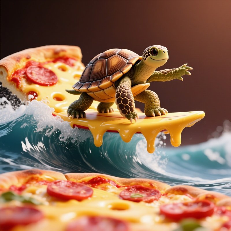 Turtle Surfing On Pizza Slice