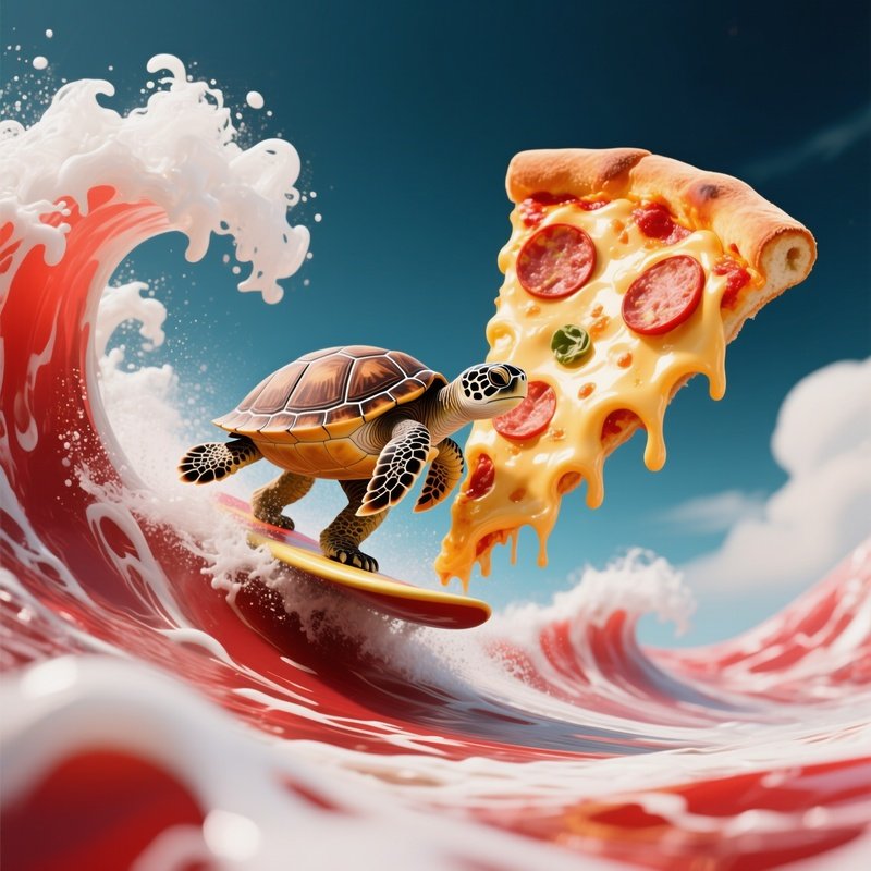 Turtle Surfing On Pizza Slice 4