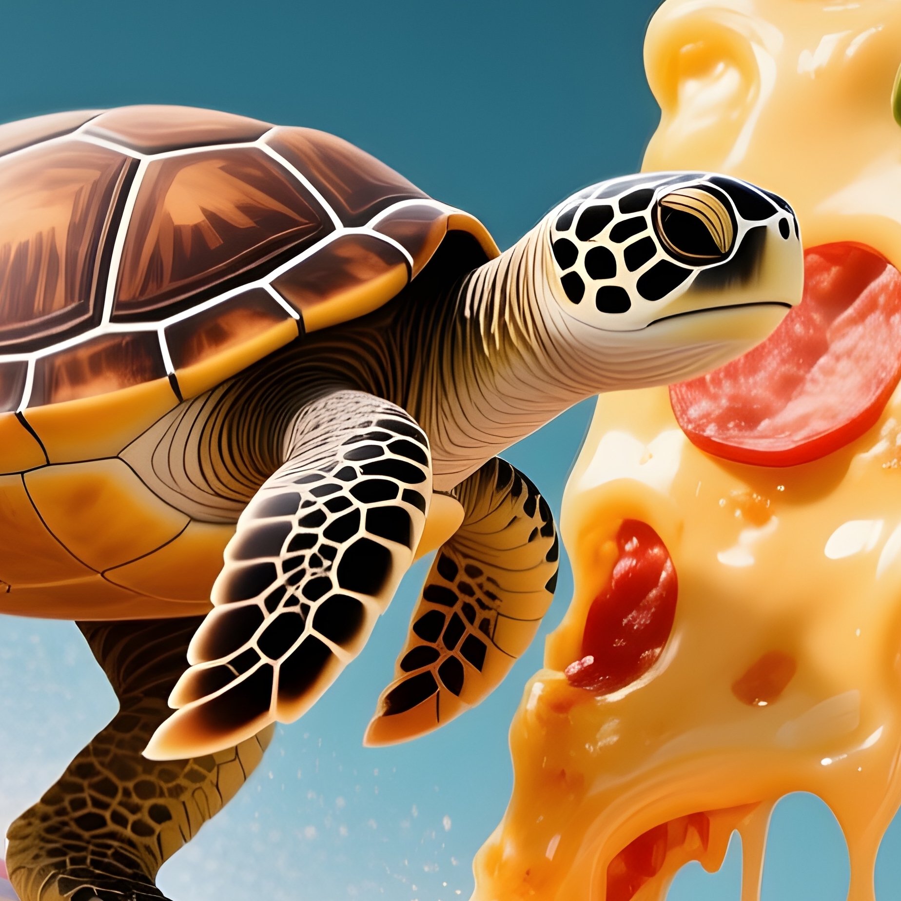 Turtle Surfing On Pizza Slice 4 - Full Resolution Quality Preview