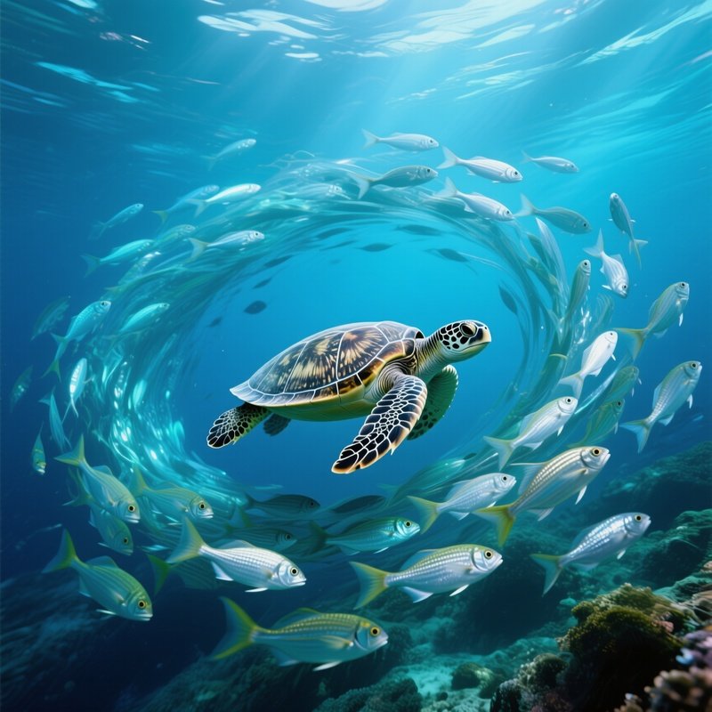 Turtle Swirling Fish Tornadoes