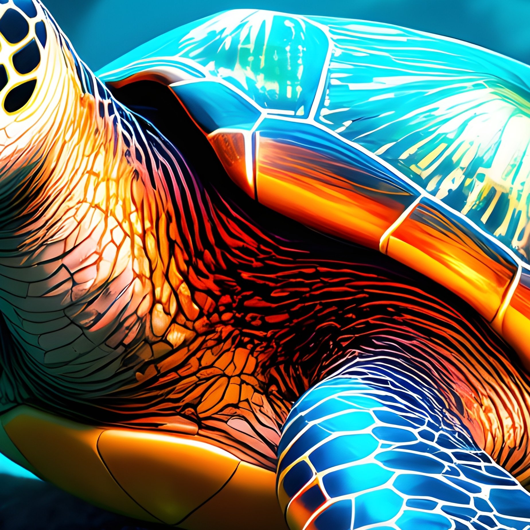 Turtle Underwater Resting Coral Canopy Digital Art - Full Resolution Quality Preview