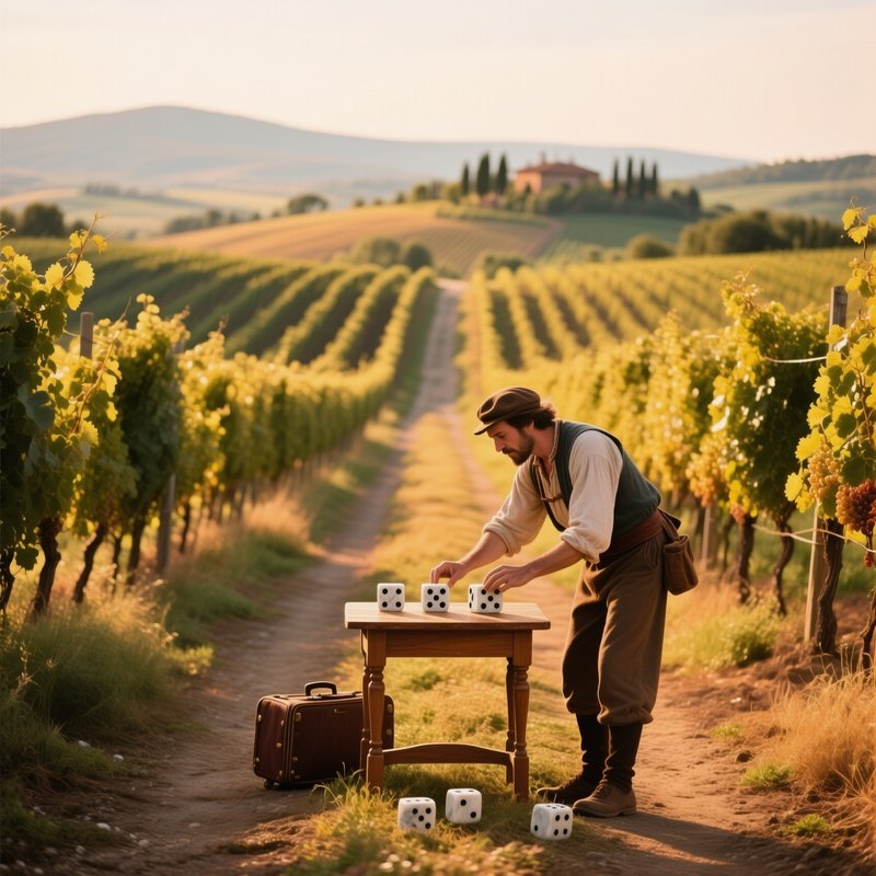Tuscan Vineyard Lane With Entertainer And Marble Dice