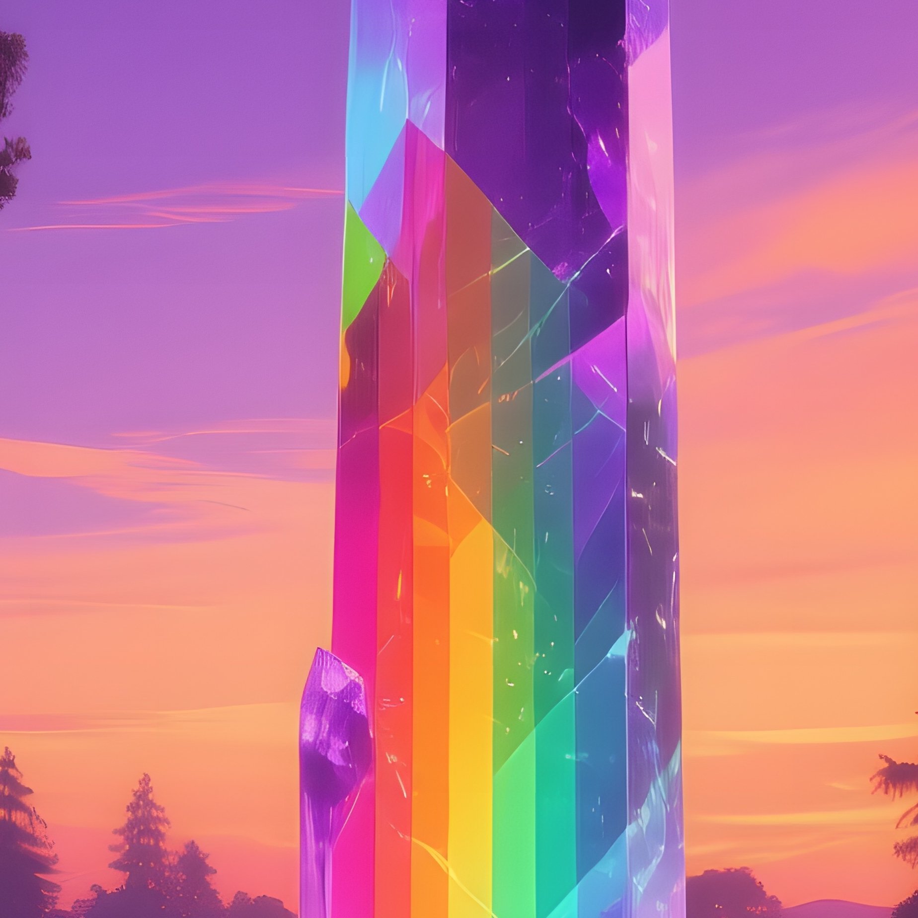 Twilight Clearing Crystal Pillars Rainbow Trees - Full Resolution Quality Preview