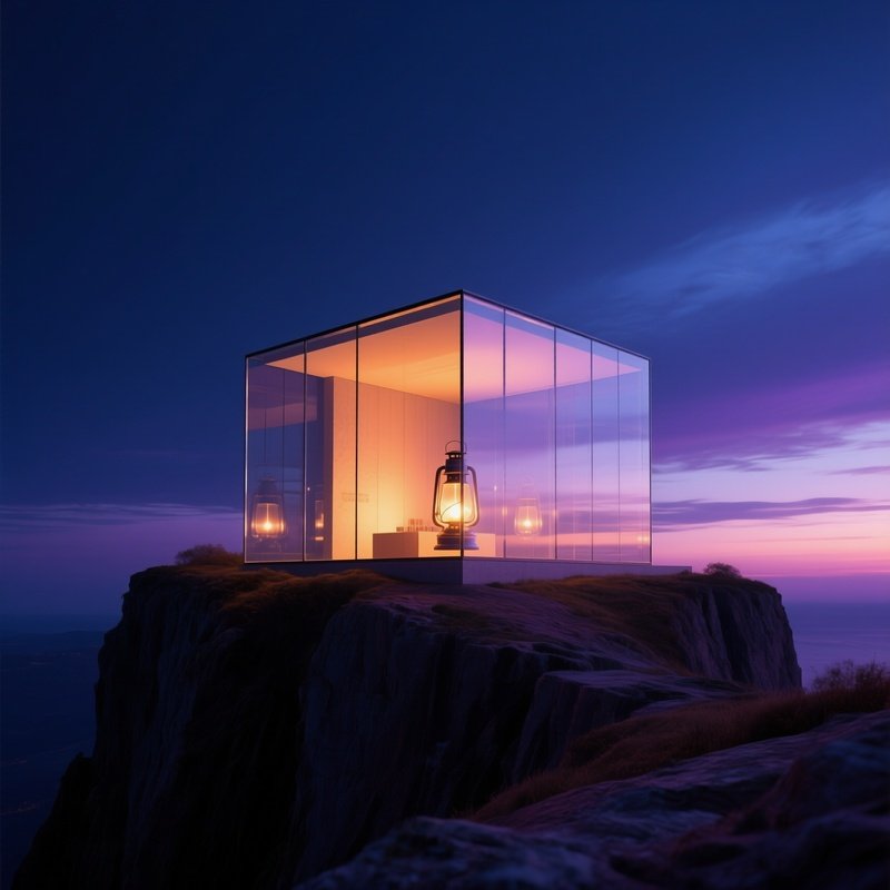 Twilight Glass Cube Museum On Cliff