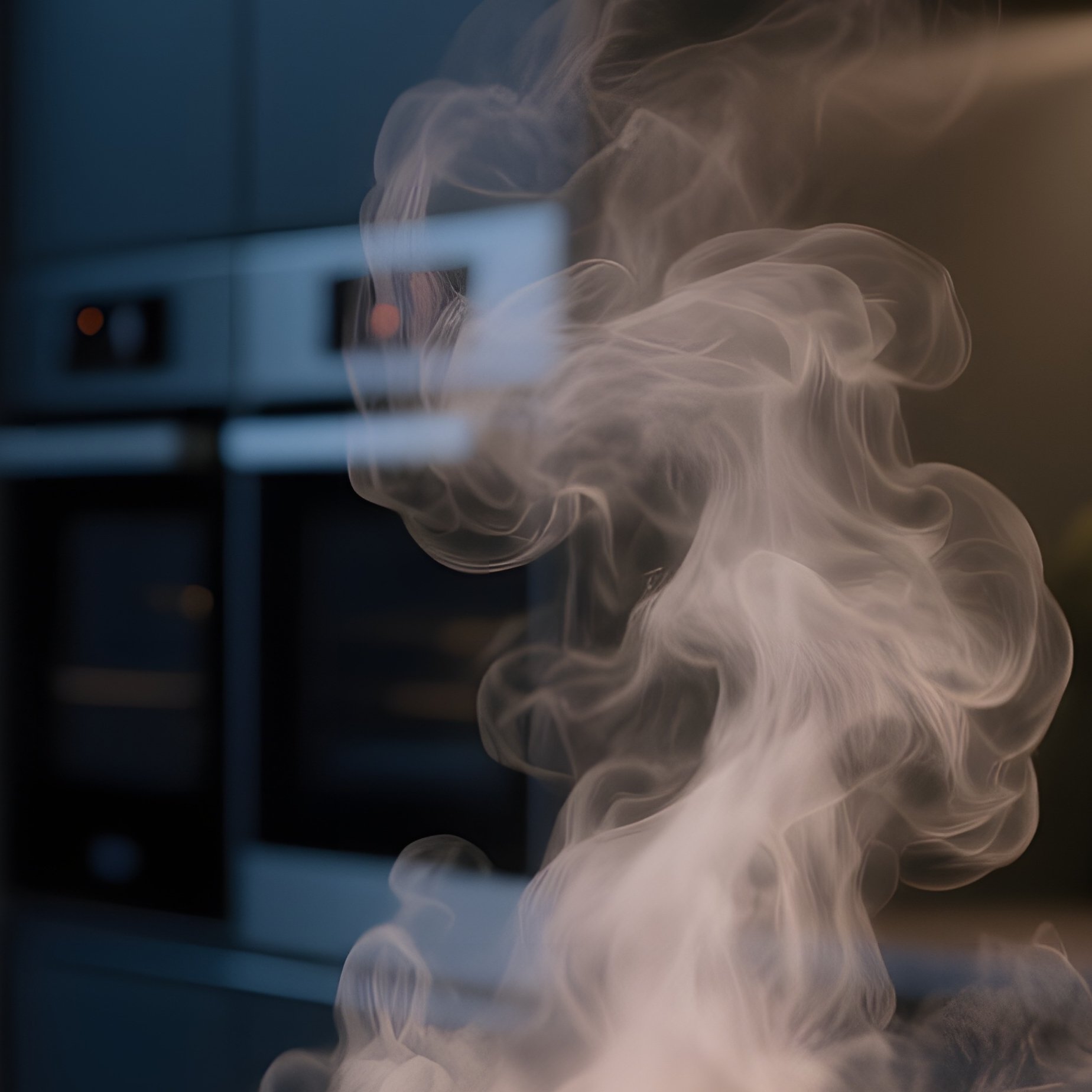 Twilight In A Modern Glass Walled Kitchen, Steam Rising From A Steaming Wok As It Sizzles Over An - Full Resolution Quality Preview