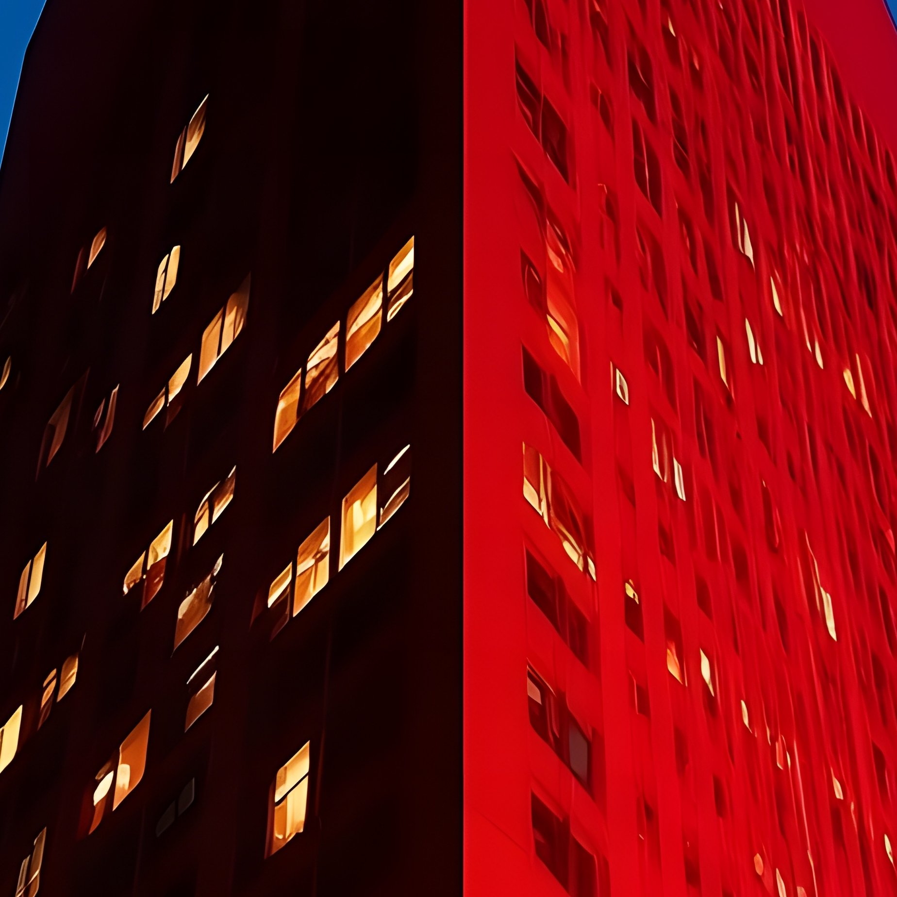Twilight Red Geometric Tower - Full Resolution Quality Preview