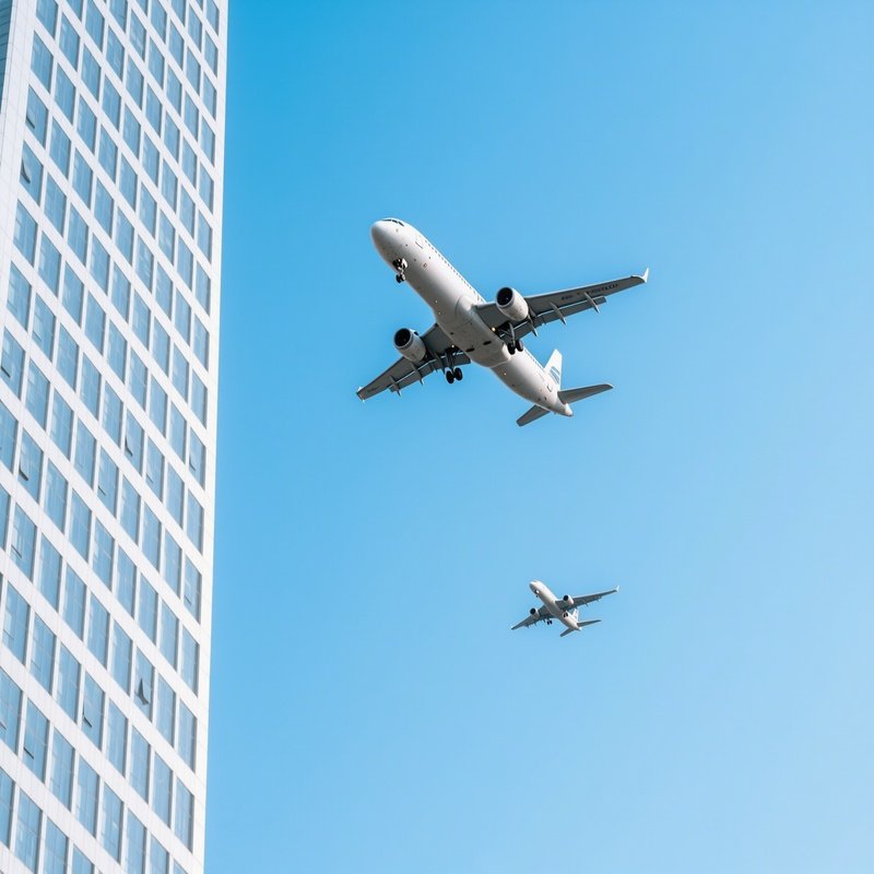 Two Airplanes Flying Near A Skyscraper Airplanes Skyscraper