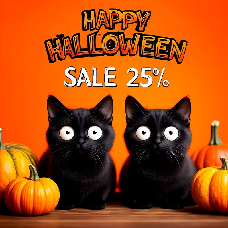 Two Black Cats In A Halloween Themed Setting Halloween Cats